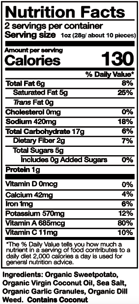 Nutrition facts for Dill and Garlic Fries