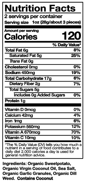 Nutrition facts for Dill and Garlic