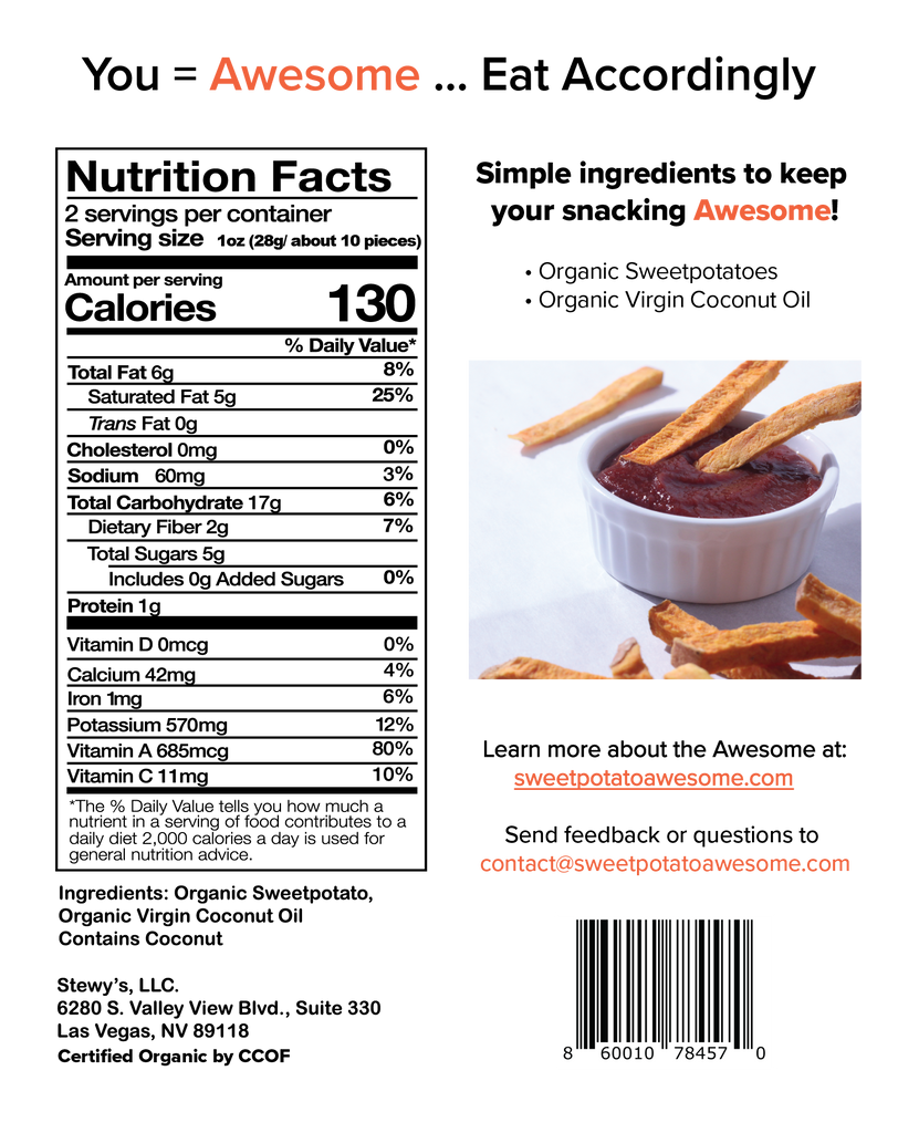 Nutrition facts for Plain Sweetpotato Fries (No Salt)