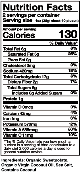 Nutrition facts for Sea Salt Fries