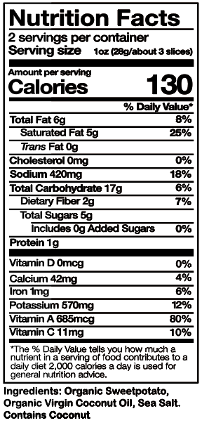Nutrition facts for Sea Salt