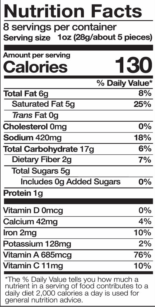 Nutrition facts for Sea Salt Bits 8 oz